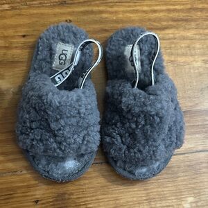 UGG Kids Charcoal Fluffy Slippers